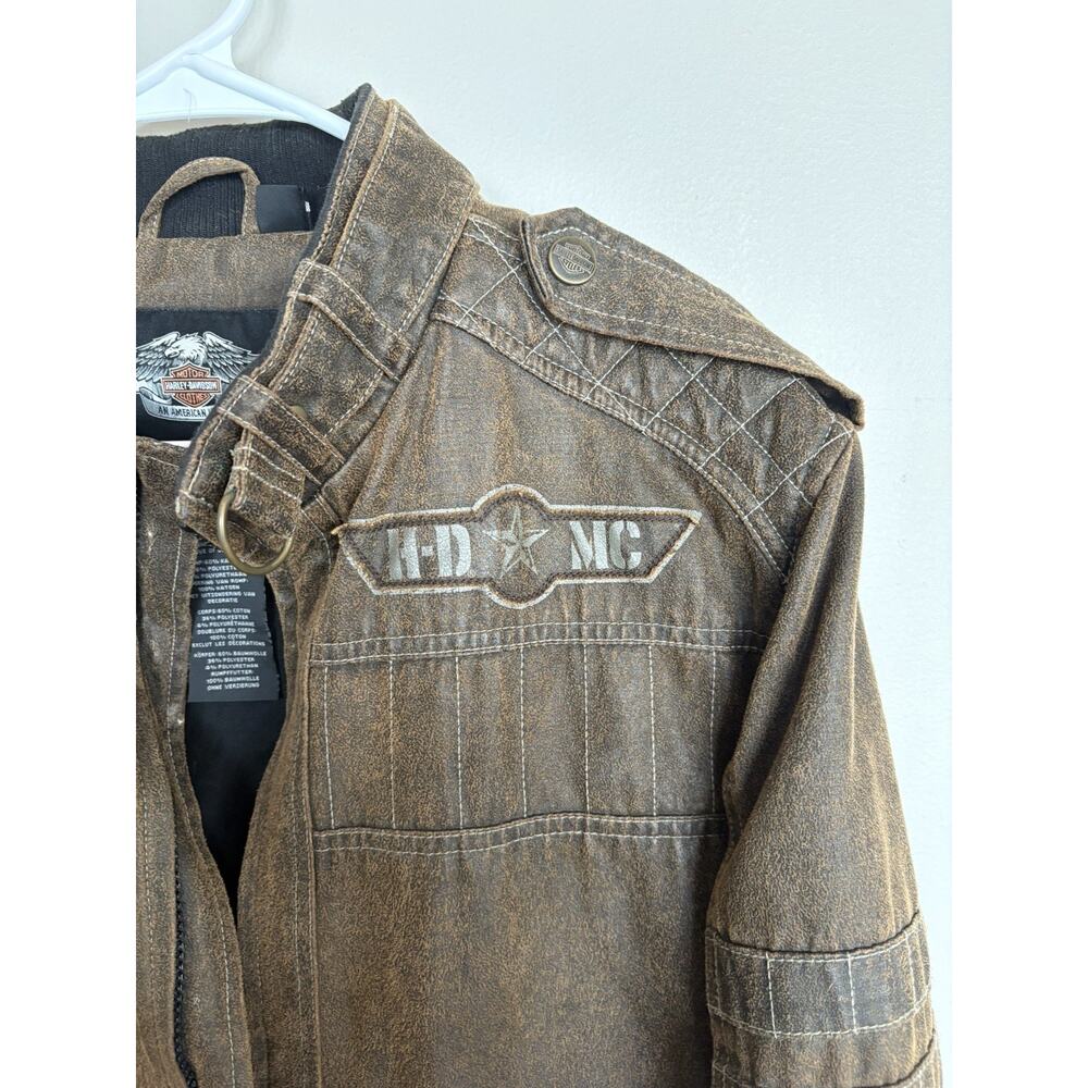 Vintage 1990s Harley Davidson Motorcycles jacket brown Military MC- M - Picture 3 of 12